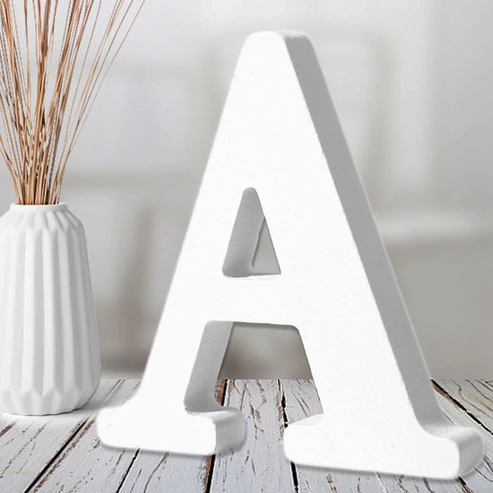 Picture of AOCEAN 6 Inch White Wood Letters Unfinished Wood Letters for Wall Decor Decorative Standing Letters Slices Sign Board Decoration for Craft Home Party Projects (A)
