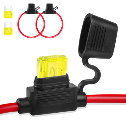Picture of Inline Fuse Holder 12V 2 Pack, Extended Version 14 AWG Waterproof Fuse Holder 13.8 Inch, in line Fuse Holders 12V with 2 Pcs Mini Car Fuses 20A Blade Fuse Holder for Automotive, Marine by XIOGZAXI