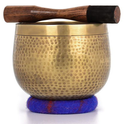 Picture of Relaehih Tibetan Singing Bowls Set-Hand-hammered in Nepal Sound Bowl for Meditation, Yoga, Chakra, Meditation Accessories, Unique Gifts for Women, Men (Blue, 5 inch)