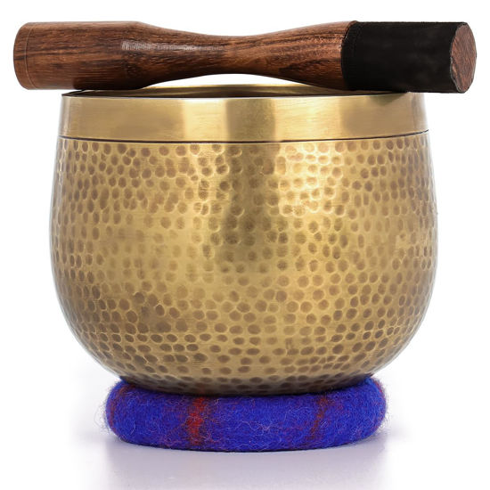 Picture of Relaehih Tibetan Singing Bowls Set-Hand-hammered in Nepal Sound Bowl for Meditation, Yoga, Chakra, Meditation Accessories, Unique Gifts for Women, Men (Blue, 5 inch)