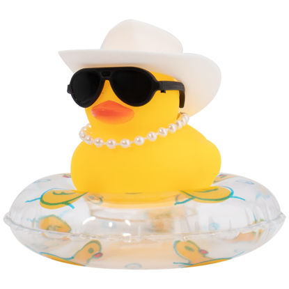 Picture of wonuu Car Rubber Duck Car Duck Decoration Dashboard Car Ornament for Car Dashboard Decoration Accessories with Mini Bachelor Cap Necklace and Sunglasses