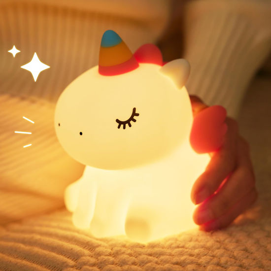 Picture of LANUMIONG LED Cute Night Light for Kids, Silicone Rechargeable Night Light - 3 Level Dimmable Bedside Touch Lamp, Bedside Lamp for Baby and Toddler, for Gift Boys Girls and Children