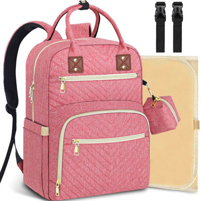 Picture of Tenot Baby Diaper Bag Backpack, Travel Diaper Bags for Baby Girl Boy Large Capacity Baby Bag Backpack for Women Pink