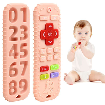 Picture of Teething Relief Teethers Toys for Babies 3-6 12 Months Gifts, Silicone Remote Control Baby Teether Bath Toys for 3 6 9 Months Newborn Infant Boy Girl Autism, Food Grade Silicone Sensory Toys, Pink