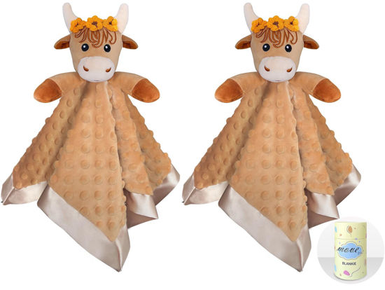 Picture of Girl Highland Cow Baby Security Blanket Loveys for Babies Girls, 16" Soft Baby Lovey Blanket, Baby Snuggle Stuffed Animals Blankie, Baby Girls Gifts for Infant and Toddler, 2 Pack