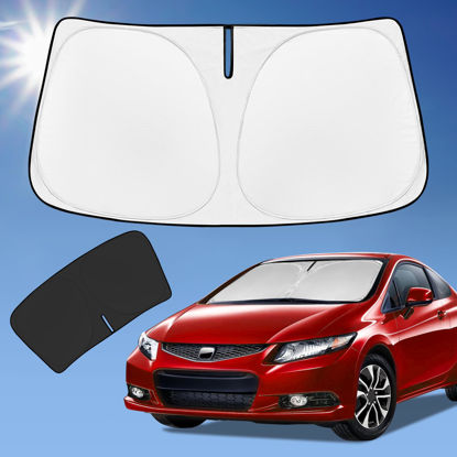 Picture of ZOIBV for Honda Civic 2012-2015 Sun Shade Sunshade Windshield Cover, 4-Layer Front Window Shade Custom Fit Civic Sun Visor 240T Retractable Shade Blocks UV Rays Cooler Car Accessories