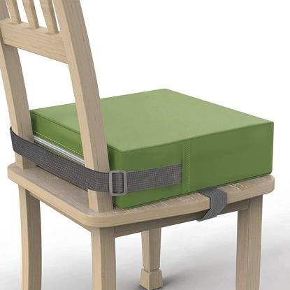 Picture of Toddler Booster Seat for Dining Table, PU Washable Double Safe Straps Non-Slip Bottom Booster Seat Dining Toddler, Portable Travel Increasing Cushion (Light Green)