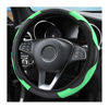 Picture of LoyaForba Car Steering Wheel Cover, Microfiber PU Leather Elastic Carbon Fiber Auto Steering Wheel Protector, Universal 15 Inch Breathable Anti-Slip, Car Interior Accessories for Most Cars (Green)