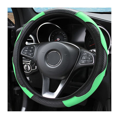 Picture of LoyaForba Car Steering Wheel Cover, Microfiber PU Leather Elastic Carbon Fiber Auto Steering Wheel Protector, Universal 15 Inch Breathable Anti-Slip, Car Interior Accessories for Most Cars (Green)