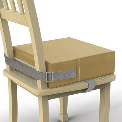 Picture of Toddler Booster Seat for Dining Table, PU Washable Double Safe Straps Non-Slip Bottom Booster Seat Dining Toddler, Portable Travel Increasing Cushion (Khaki)