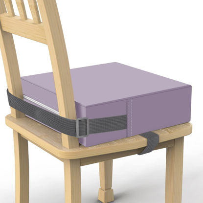Picture of Toddler Booster Seat for Dining Table, PU Washable Double Safe Straps Non-Slip Bottom Booster Seat Cushion, Strong Support Portable Travel Booster Seat for Chair (Purple)