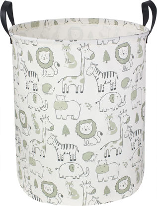 Picture of CLOCOR Baby Laundry Basket,Collapsible Kids Toys Storage Baskets,Nursery Hamper for Boys and Girls,Jungle Bedroom Decor,Gift Basket（Green Animals