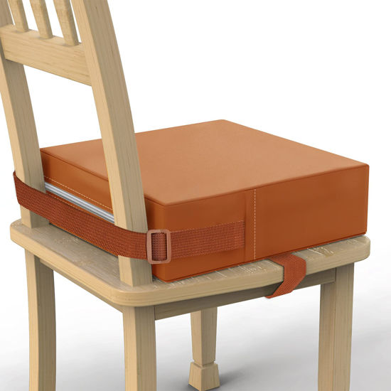 Picture of Toddler Booster Seat for Dining Table, PU Washable Double Safe Straps Non-Slip Bottom Booster Seat Dining Toddler, Portable Travel Increasing Cushion (Brown)