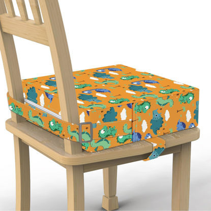 Picture of Toddler Booster Seat for Dining Table Kitchen Chair, Stronger Support Double Safe Straps Portable Booster Seat Dining Toddler, High Cushion for Travel Home with Non-Slip Bottom (Orange)