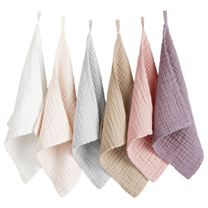Picture of Konssy 6 Pack Baby Muslin Washcloths for Unisex 100% Cotton Wash Cloth Set for Baby Face Body Comfy and Soft for Newborn Infants Kids Girls and Boys