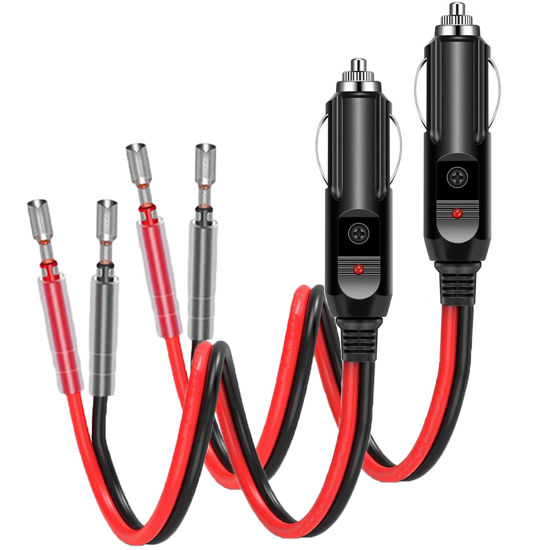 Picture of holder 2 Pack 12V Fused Cigarette Lighter Male Plug with Leads & LED Light, 16AWG Car Replacement Heavy Duty Male 15A Fused Cigarette Lighter Socket Cord