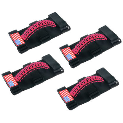 Picture of Savadicar 4 x Roll Bar Grab Handles with USA Flag, Grip Handle for Jeep Wrangler CJ YJ TJ JK JKU JL JLU & Gladiator JT 1955-2024, Interior Accessories, Pink