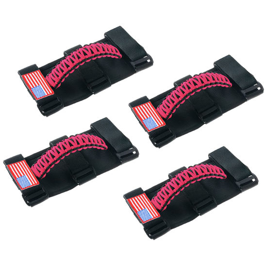 Picture of Savadicar 4 x Roll Bar Grab Handles with USA Flag, Grip Handle for Jeep Wrangler CJ YJ TJ JK JKU JL JLU & Gladiator JT 1955-2024, Interior Accessories, Pink
