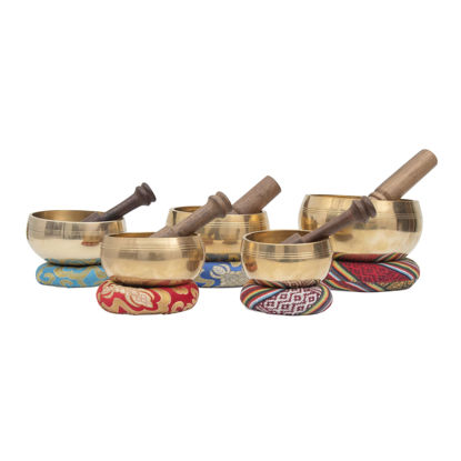 Picture of Tibetan Singing Bowl Set - 5 Chakra Shining Sound Bowl Meditation Set - Meditation Bowl with Random Cushion and Mallet - Cuencos Tibetanos for Sound Bath and Healing