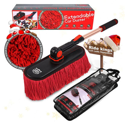 Picture of RIDE KINGS Car Duster,Exterior Scratch Free Soft Car Brush Kit for Car,Truck,SUV,RV and Motorcycle,Wax Cotton Hair,Car Duster with Extendable Handle,Duster for Car Cleaning,Car Feather Duster,No Lint