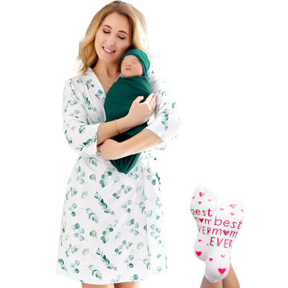 Picture of ECO BABY Mommy and Me Robe and Swaddle Set | Maternity Robe and Matching Baby Set for Girl, Boy | Hospital Labor and Delivery