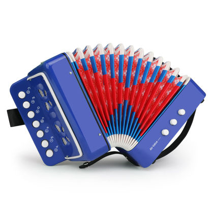Picture of Button Accordion 10 Keys Control Accordion include 3 Air Valve Easy to Play Lightweight Environmentally-friendly Kid Instrument for Early Childhood Developmet Fit for 3 years and over (Blue)