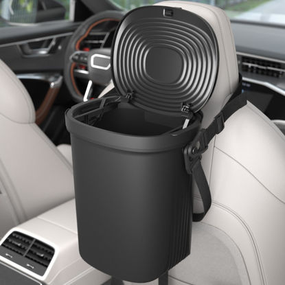 Picture of Garoopion Leakproof Car Trash Can, 1.9 Gallon Soft Silicone Hanging Garbage Bin with Lid, Easy to Clean Vehicle Trash Can, Suitable for Sedans, SUVs, MPVs & Trucks