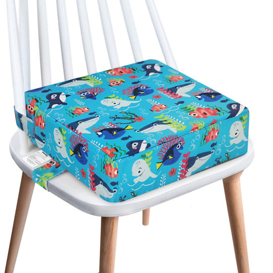 Picture of Toddler Booster Seat for Dining Table,4 Inches Washable Double Safer Straps Non-Slip Bottom Booster Seat for Kids, Portable Travel High Density Sponge Detachable Increasing Cushion for Child