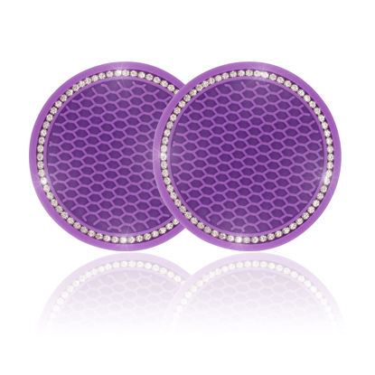 Picture of JUSTTOP Car Cup Holder Coaster, 2 Pack Universal Auto Anti Slip Cup Holder Insert Coaster, Bling Crystal Rhinestone Car Interior Accessories-Purple
