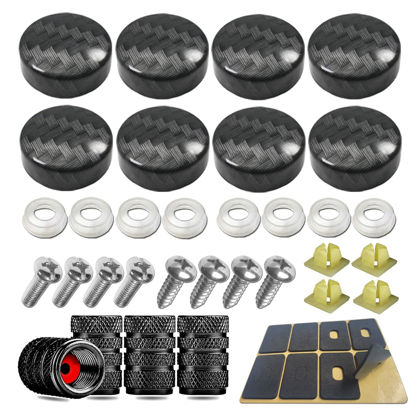 Picture of YoUoY License Plate Screws -Carbon Fiber Pattern Printing, Plastic License Plate Caps Cover for Carbon License Plate Frame Holder, Front Rear Car Tag Bolts
