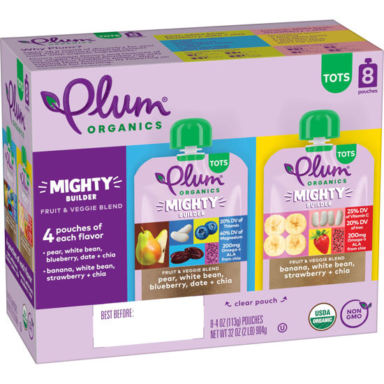 Picture of Plum Organics Mighty Builder Organic Toddler Food - Variety Pack - 4 oz Pouch (Pack of 8) - Fruit and Veggie Toddler Food Pouch