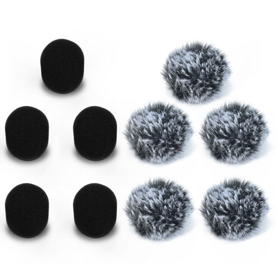 Picture of Cubilux Furry Windscreen & Foam Cover Set for Lavalier Lapel Microphone, Wind Muff & Dead Cat Set for Mini MIC, Windshield, Windjammer for Lav MIC, 5-Pack of Each