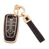 Picture of EKALA for Ford Key Fob Cover with Leather Key Fob Keychain, 5 Buttons Soft TPU Keys Shells Compatible with Ford Explorer Fusion Mustang F150 Edge Escape Expedition Lincoln Black Gold (BP-Frd-5)