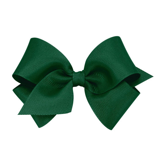 Picture of Wee Ones Girls' Classic Grosgrain Hair Bow with Plain Wrap Center on a WeeStay Hair Clip, Handmade, Small Sized Bow, Forest Green