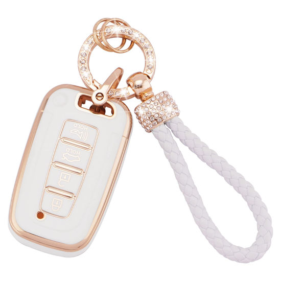 Picture of EKALA for Hyundai Key Fob Cover with Keychain Lanyard, Soft TPU Keys Shells Full Covers Protector Fit for Hyundai Genesis Elantra Sonata Tucson Santa Fe Kia 4 Buttons Keyless Entry Smart Key (Hyd-4A)