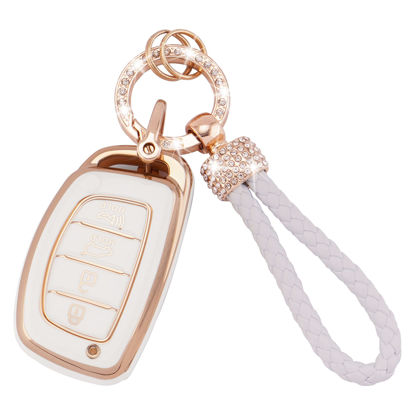 Picture of EKALA for Hyundai Key Fob Cover with Keychain Lanyard, Soft TPU Keys Shells Full Covers Protector Fit for Hyundai Elantra Elantra GT Sonata Tucson Ioniq 4 Buttons Keyless Entry Smart Key (HYD-4)