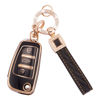 Picture of EKALA Car Key Fob Cover Fit for Audi A1 A3 A4 A6 A8 Quattro Q3 Q7 S3 S6 RS3 RS6 R8 TT TTS 3 Buttons Flip Key Case Cover Soft TPU Key Shells with Leather Keychain Lanyard Black Gold (BP-Ad-3)