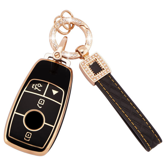 Picture of EKALA for Mercedes Key Fob Cover, 4 Buttons Soft TPU Key Fob Protector with Key Fob Keychain Fit for Mercedes Benz A B C E G S Class SL SLC CLS CLA GLB GLC GLE GLS AMG Smart Key Case Shell (BP-Bz-4L)