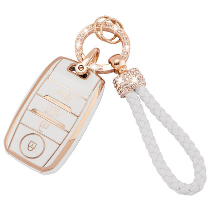 Picture of EKALA for Kia Key Fob Cover 4 Buttons Soft TPU Full Covers Protection Keys Shells Bling Keychain Compatible with Kia Optima Soul Sportage Sorento Forte NIRO Rio Smart Key Fob Case Protector (Ki-4S)