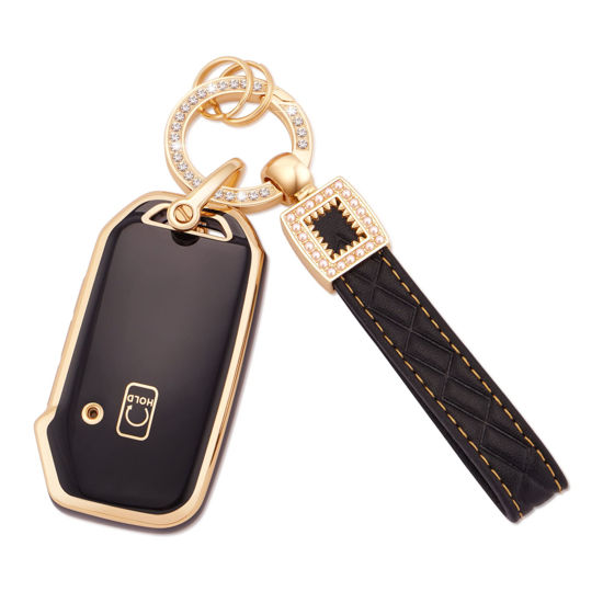 Picture of EKALA for Kia Key Fob Cover 5 Buttons Soft TPU Full Covers Protection Keys Shells Keychains Fit for Kia Cerato Ceed Forte NIRO Seltos Sorento Sportage Soul Smart Key Fob Protector Black Gold (BP-Ki)