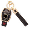 Picture of EKALA for Mercedes Key Fob Cover, 3 Buttons Soft TPU Key Fob Protector with Leather Keychain Lanyard Fit for Mercedes Benz A B C E G R S M Class AMG Smart Key Fob Case Black Gold(BP-Bnz)
