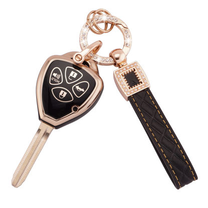 Picture of EKALA for Toyota Key Fob Cover with Leather Keychain 4 Buttons Soft TPU Protective Key Case Shell Fit for Toyota Camry Avalon Corolla Venza Smart Key Fob Case Remote Control (BP-Tyt-4A)