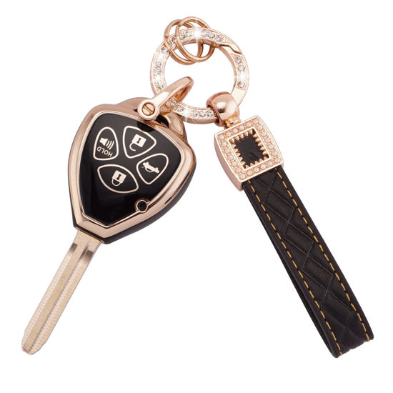 Picture of EKALA for Toyota Key Fob Cover with Leather Keychain 4 Buttons Soft TPU Protective Key Case Shell Fit for Toyota Camry Avalon Corolla Venza Smart Key Fob Case Remote Control (BP-Tyt-4A)