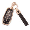 Picture of EKALA for Ford Key Fob Cover with Leather Key Fob Keychain, 4 5 Buttons Soft TPU Keys Shells Key Fob Cover Compatible with Ford F150 Explorer Mustang Edge Lincoln MKZ MKX MKC Black Gold (BP-Frd-2+3)