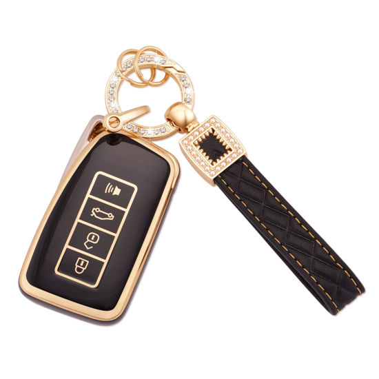 Picture of EKALA for Lexus Key Fob Cover Soft TPU Full Protection Smart Car Key Protector with Black Leather Keychain Lanyard Fit for Lexus RX is ES GS LS NX RS GX LX LC 2 3 4 Buttons Smart Key Fob Case(BP-Lxus)