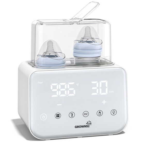 Picture of Baby Bottle Warmer, Grownsy 10-in-1 Fast Bottle Warmer Accurate Temp Control, with LCD Display, Timer, Defrost, Sterili-zing, Keep 24H, Double Bottle Warmer for Breastmilk& Formula, Heat Baby Food