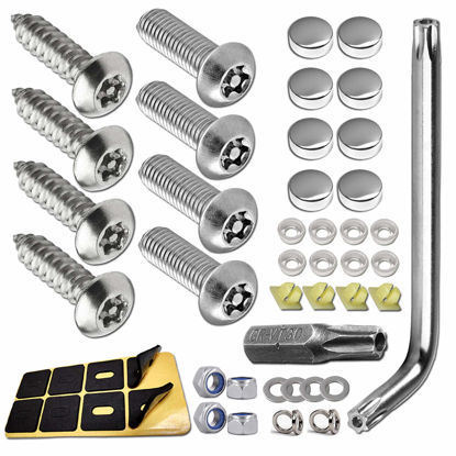 Picture of ZXFOOG Anti Theft License Plate Screws- Stainless Steel Bolts Fasteners Kits for Car Tag Frame Holder, Tamper Resistant Mounting Hardware,1/4"(M6) Security Screw Set,Rust Proof,Chrome Screw Caps Cover