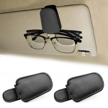 Picture of JYMAOYI 2 Pack Leather Car Visor Sunglass Holder, Magnetic Leather Glasses Eyeglass Hanger Clip for Car, Sunglass Clip Glasses Holder for Car Visor（Black）