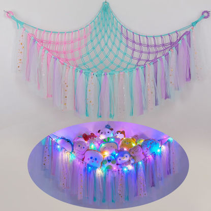 Picture of FIOBEE Stuffed Animals Net or Hammock with LED Light, Toy Hammock Hanging Stuffed Animals Storage Organizer Holder Room Décor for Nursery Kids Bedroom