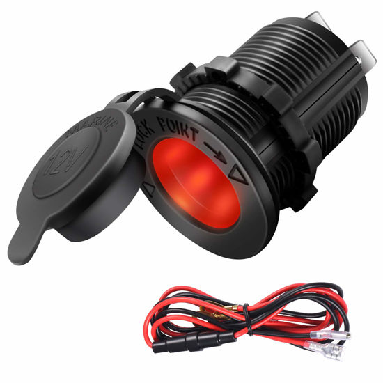 Picture of Cigarette Lighter Socket Car Marine Motorcycle ATV RV Lighter Socket Power Outlet Socket Receptacle 12V Waterproof Plug (LED Red) by ZHSMS